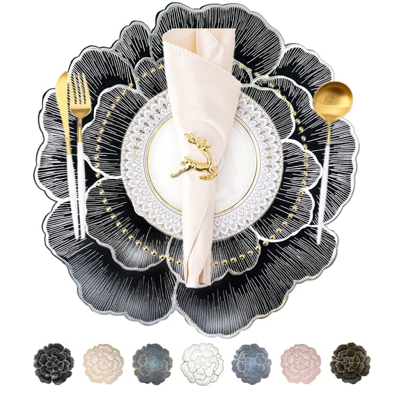 Evlmd Placemats Set of 4, Round Rose Flowers Placemats,15" Heat Resistant Non-Slip Table Mats for Dining, Wedding, Party, Kitchen Decoration