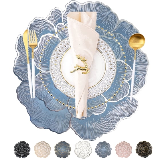 Evlmd Placemats Set of 6, Round Rose Flowers Placemats for Dining Table, 15" Heat Resistant Non Slip and Washable Table Mats for Wedding, Holiday Party, Kitchen Decoration
