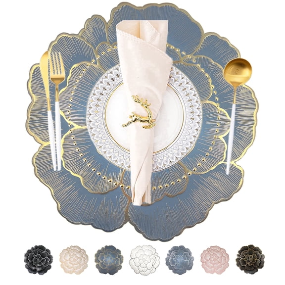 Evlmd Placemats Set of 6, Round Rose Flowers Placemats for Dining Table, 15" Heat Resistant Non Slip and Washable Table Mats for Wedding, Holiday Party, Kitchen Decoration