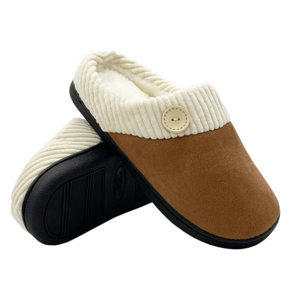 Evlmd Slippers for Women Warm Comfy House Shoes with Memory Foam Anti-Skid Sole, Brown
