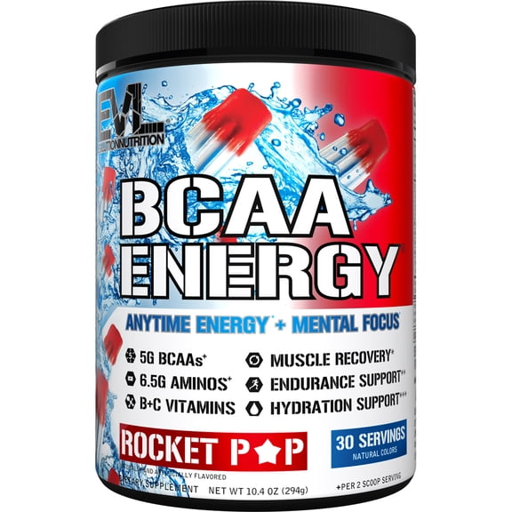 Evlution Nutrition BCAA Energy Amino Acid Pre-Workout Powder - 30 Servings, Rocket Pop