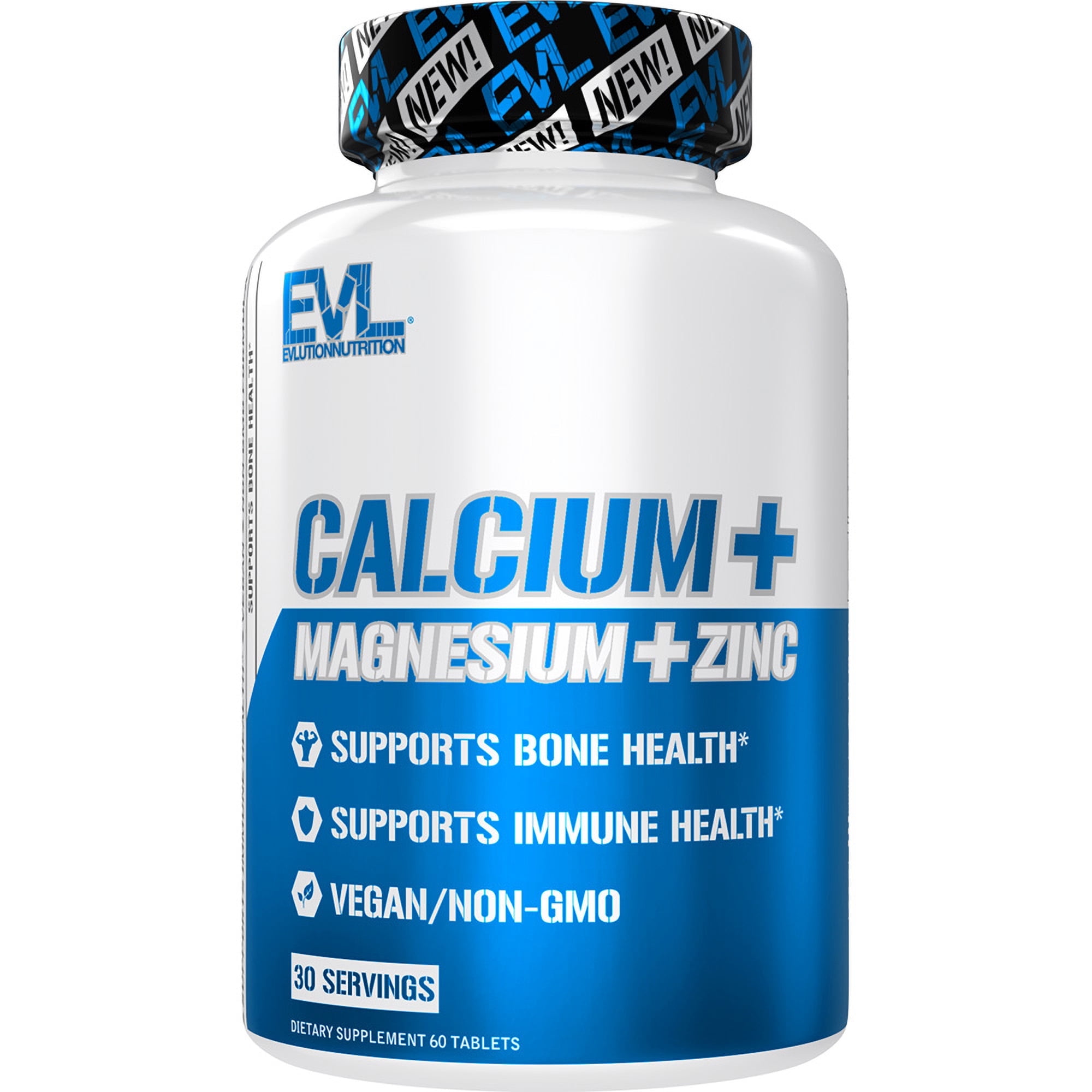Evlution Nutrition Calcium + Magnesium + Zinc - Bone + Muscle Health Support - Immune + Sleep Supplement - Vegan + Non-GMO - 30 Servings