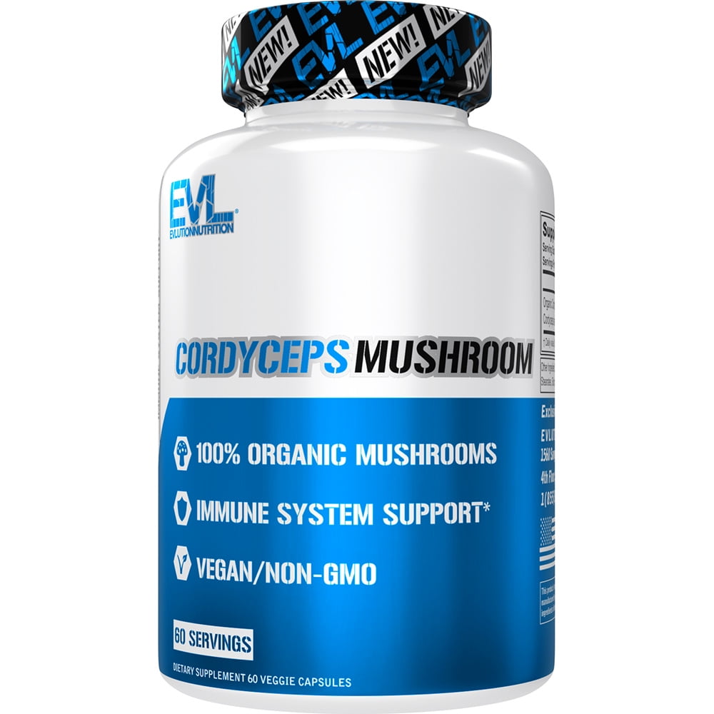 Evlution Nutrition Cordyceps Mushroom - Immune System and Heart Health Support - 500mg Mushroom Supplement - 100% Organic, Vegan & Non-GMO - For Energy & Performance - 60 Servings