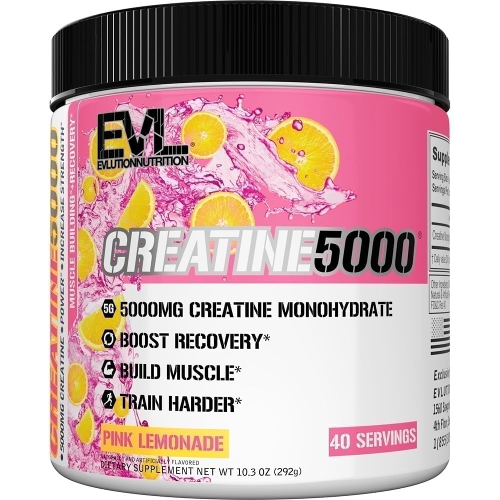 Evlution Nutrition Creatine 5000 - Supports Faster Recovery, Lean Muscle Growth & Performance - Pre & Post Workout Powder - 5000mg Pure Creatine Monohydrate Per Serving - 40 Servings - Pink Lemonade