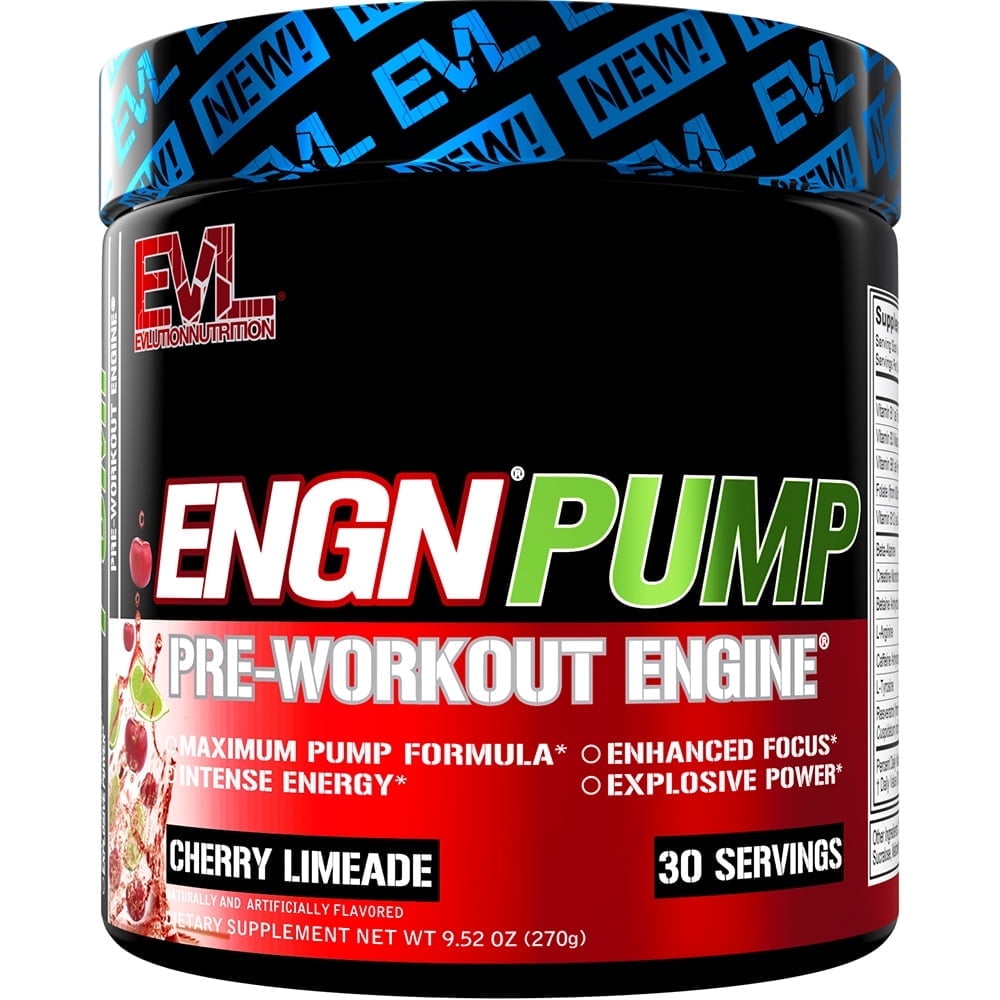 Evlution Nutrition ENGN Pump - Intense Pre-Workout with Creatine - Maximum Pump Formula - Pre-Workout Powder for Lasting Energy & Power - With Nitric Oxide & Caffeine - 30 Servings - Cherry Limeade