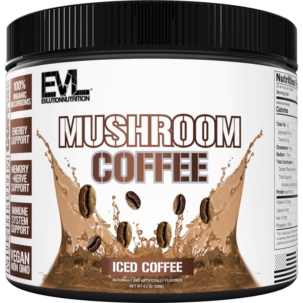 Evlution Nutrition Mushroom Coffee - Energy, Nerve, & Immune System Support - 100% Organic Reishi, Shiitake, Lions Mane & Turkey Tail Mushroom Powders - Vegan &