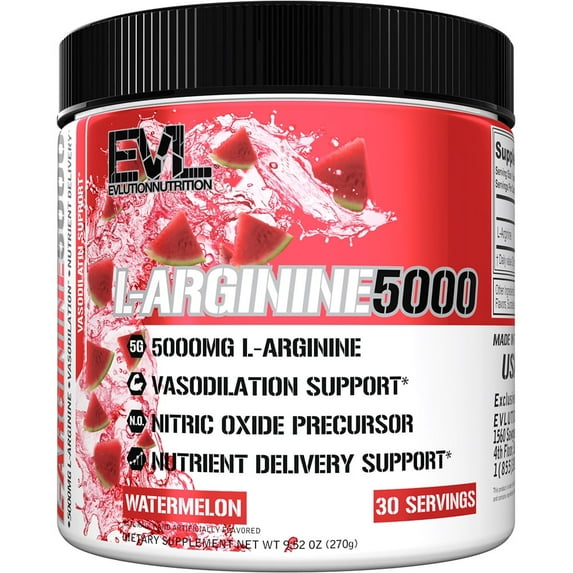 Evlution Nutrition Nitric Oxide Booster L-Arginine Supplement - High Potency Nitric Oxide Supplement with 5000mg of L Arginine for Enhanced Pumps Muscle Growth and Vascularity NO Booster - Watermelon