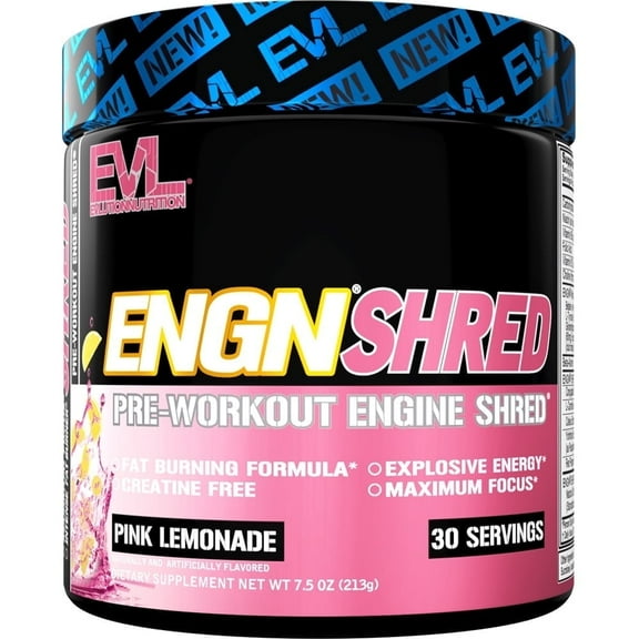 Evlution Nutrition Pre Workout Powder - Thermogenic Fat Burn Support Preworkout Powder Drink for Lasting Energy Focus & Stamina - ENGN Shred Intense Creatine Free Preworkout Drink Mix - Pink Lemonade