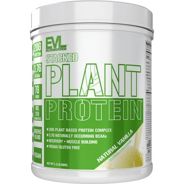Evlution Nutrition Stacked Plant Protein Powder, Vegan, Non-GMO, Gluten-Free, Probiotics, BCAAs, Fiber, Plant-Based Protein Complex, 1.5 LB (Natural Vanilla)