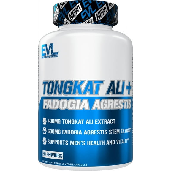 Evlution Nutrition Tongkat Ali + Fadogia Agrestis - Men’s Health + Vitality Support - 400mg Tongkat Ali + 600mg Fadogia Agrestis Stem Extract - Testosterone Booster - Veggie Capsules - 30 Servings
