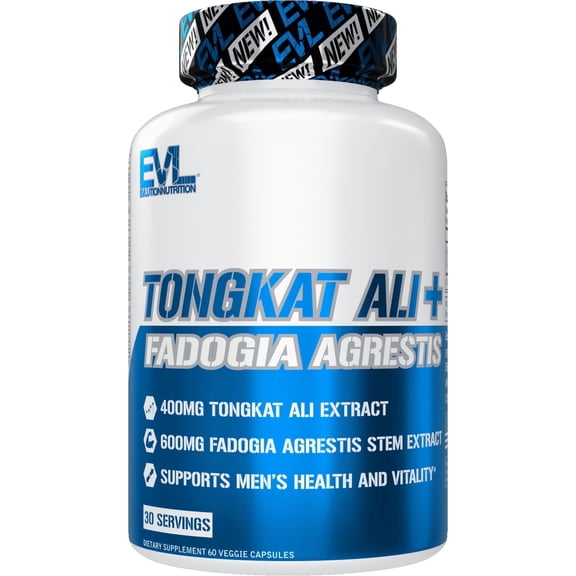 Evlution Nutrition Tongkat Ali + Fadogia Agrestis - Mens Health + Vitality Support - 400mg Tongkat Ali + 600mg Fadogia Agrestis Stem Extract - Testosterone Booster - Veggie Capsules - 30 Servings