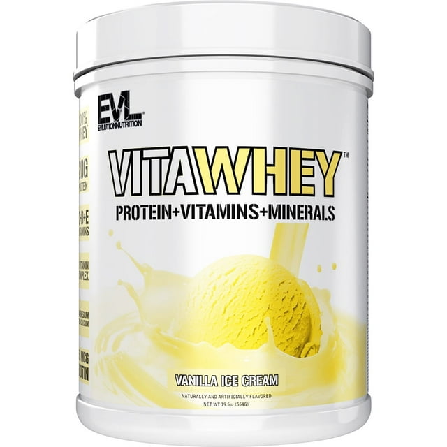 Evlution Nutrition VitaWhey - 100% Whey Protein - Vitamins & Minerals - Muscle Growth, Strength & Recovery - Multivitamin Protein Powder - 20g Protein Per Serving - Fast Absorbing - 20svg - Vanilla