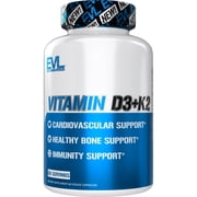 Evlution Nutrition Vitamin D3 + K2 for Immune System Support, Bone, Brain and Heart Health Support, Non-GMO and Gluten-Free, High Potency, Improve Calcium Absorption, 60 Servings