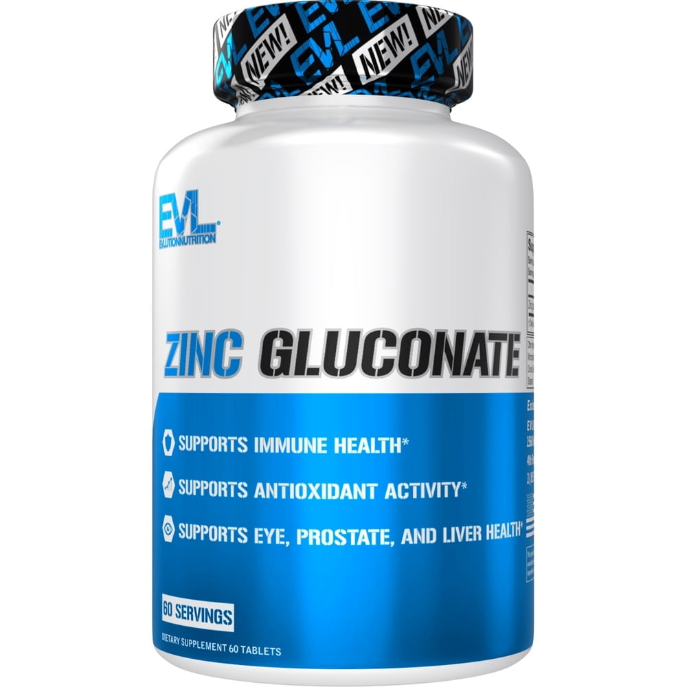 Evlution Nutrition Zinc Gluconate - Immune Health Supplement - Eye + Prostate + Liver Support - Antioxidant Boost - 60 Servings