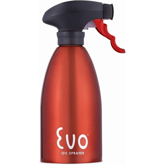 Evo Oil Sprayer, Non-Aerosol for Cooking Oils, 18/8 Stainless Steel, Red, 16-ounce Capacity