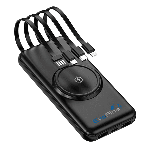 EvoFine Wireless Power Bank, Portable Charger with Built-in 4 Cables, Power Bank 20000mAh Charger