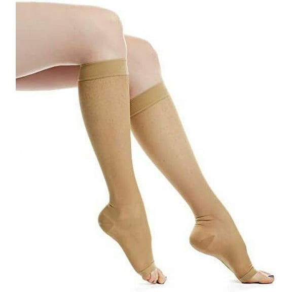 EvoNation Women's Everyday Sheer 20-30 mmHg Open Toe Compression Stockings, Knee High