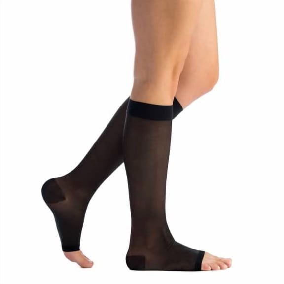 EvoNation Women's Everyday Sheer 20-30 mmHg Open Toe Compression Stockings (X-Large, Black)