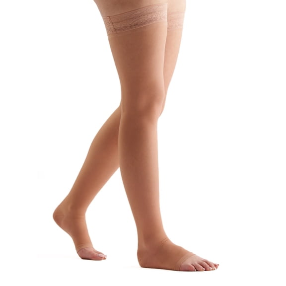 EvoNation Women's Everyday Sheer 20-30 mmHg Open Toe Thigh High Compression