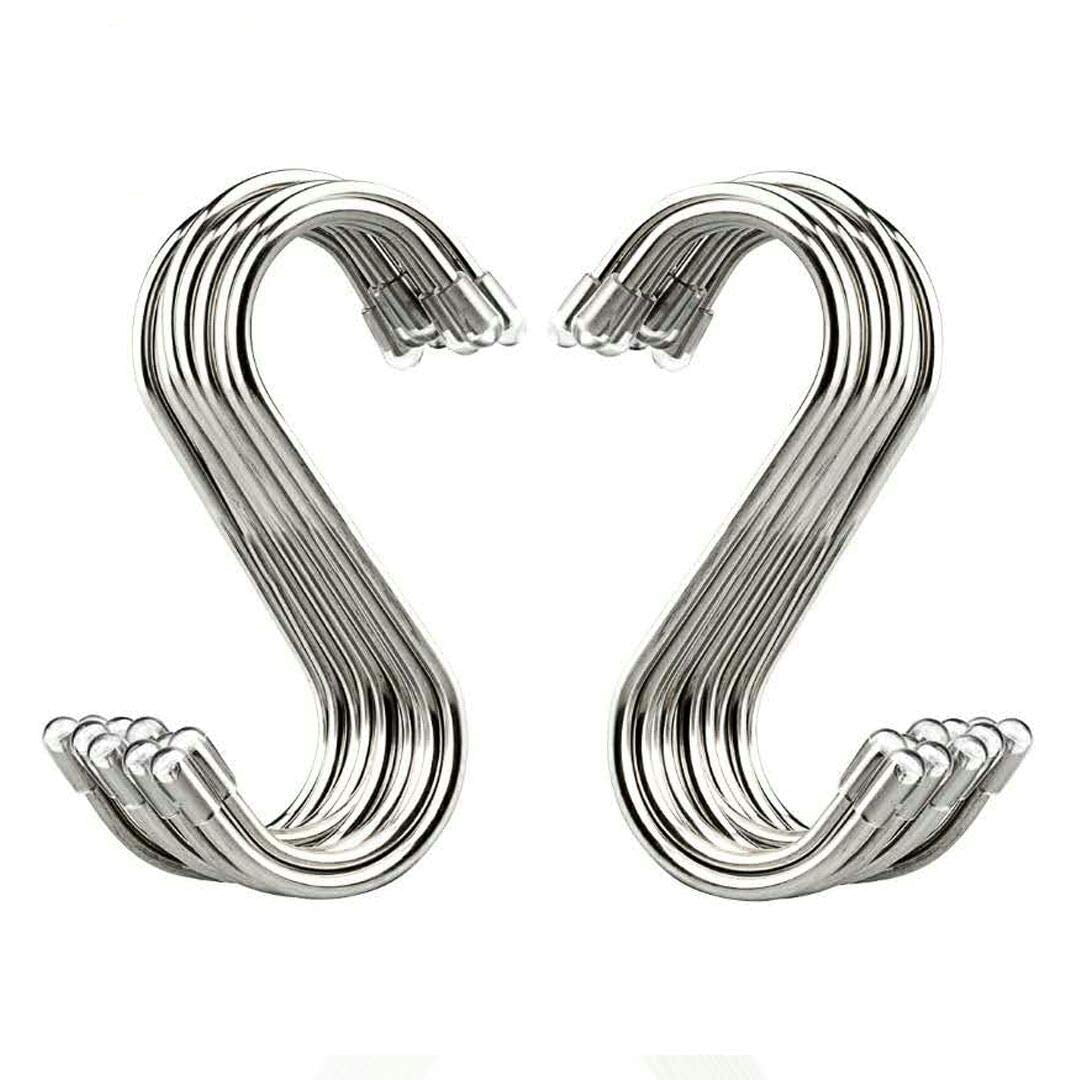 20 Pack Silver Stainless Steel S Shaped Hooks for Kitchen and Bathroom