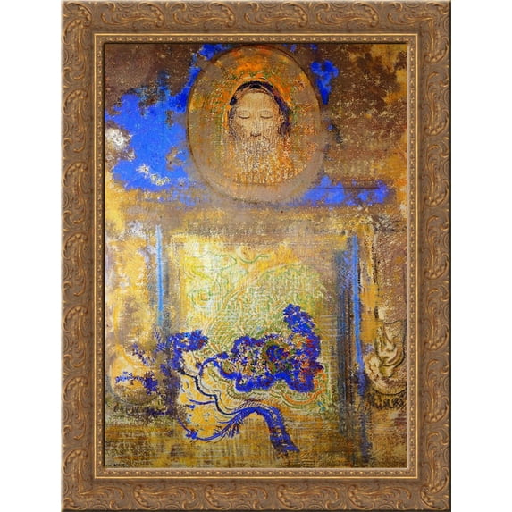 Evocation (Head of Christ or Inspiration from a Mosaic in Ravenna) 20x24 Gold Ornate Wood Framed Canvas Art by Redon, Odilon