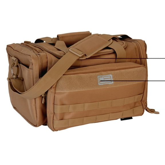 Evolution Outdoor Range Bag, Polyester, MOLLE Webbing, Hook and Loop Panel, Large Main Compartment with Multiple Exterior Zipper Compartments, Coyote