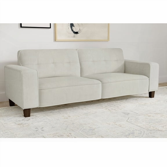 Evoke Greige Upholstered Tufted Sofa - Plush Corduroy, Refined Grid