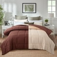 thumbnail image 1 of Evolive All Season Pre Washed Soft Microfiber Down Alternative Reversible Comforter with Box Stitching (Brown/Taupe, Full/Queen), 1 of 6