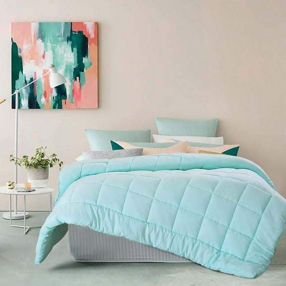 Evolive All Season Pre Washed Soft Microfiber White Goose Down Alternative Comforter with Box Stitching (Mint, Full/Queen)