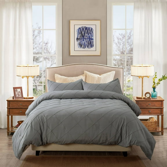 Evolive Diamond Microfiber Polyester/Cotton Duvet Sets, Full/Queen, Gray, 3-Pieces