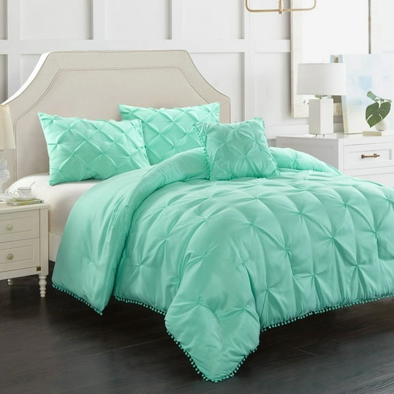 Evolive Solid Microfiber Washable Comforter Sets, Twin, Green, 4-Pieces