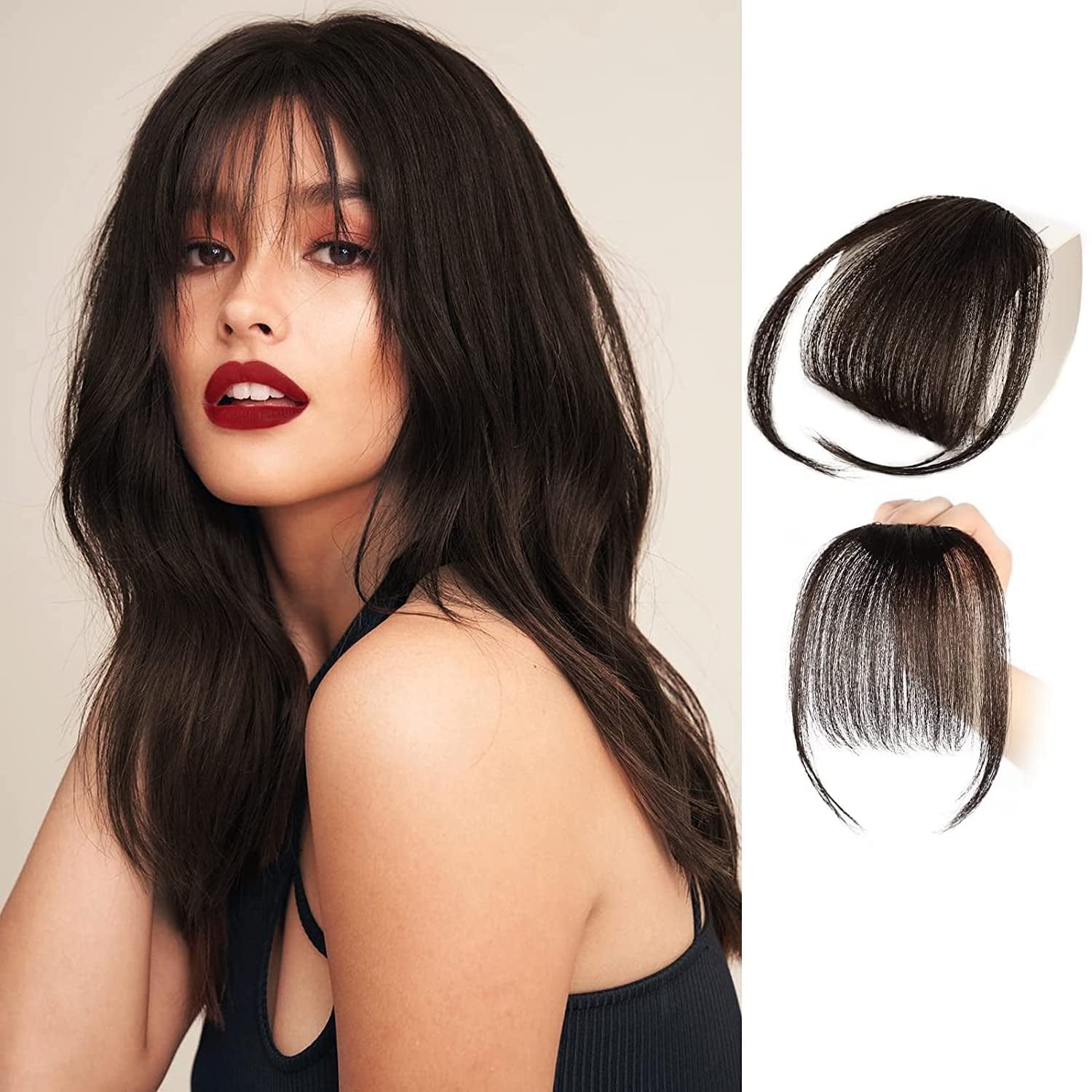 Evolluxi Human Hair Bangs Extensions for Women Clip on Fringe Bangs ...