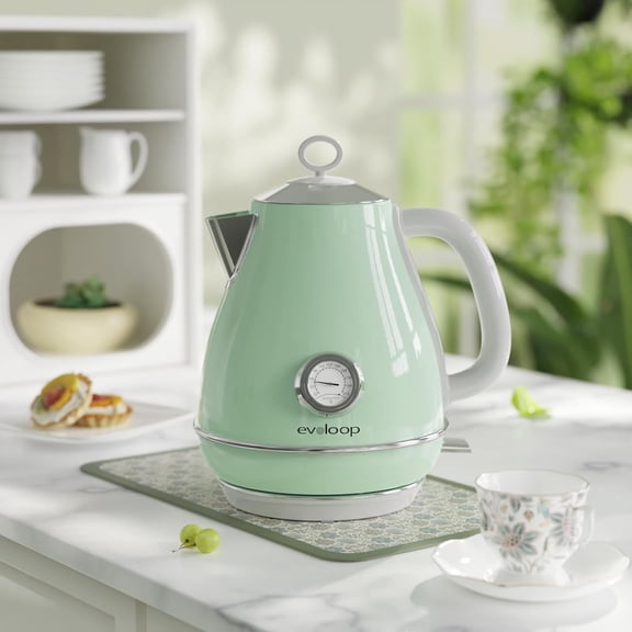 Evoloop Electric Tea Kettle, 1500W /1.7 Liter Hot Water Boiler Pot, Retro Electric Kettle with Thermometer, Auto Shut-Off & Boil-Dry Protection, ,Stainless Steel Teapot