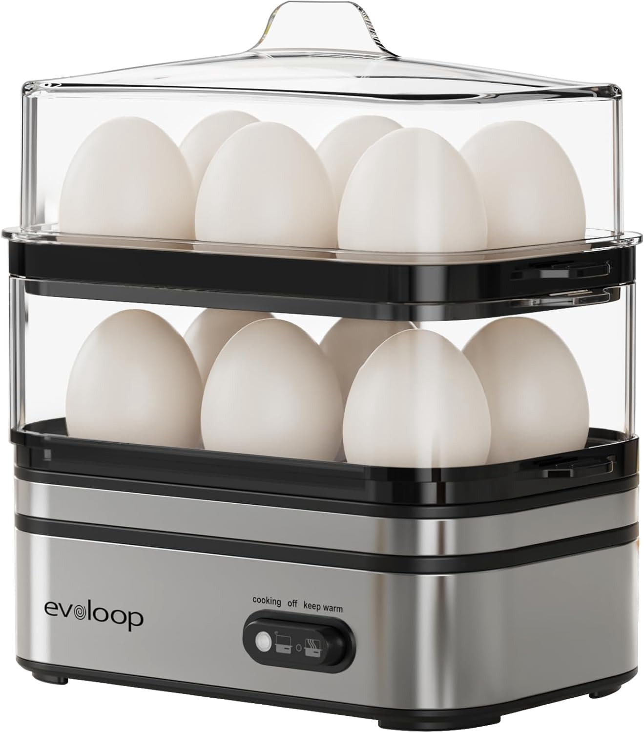 Evoloop Rapid Egg Cooker with Electric Tea Kettle - 12 Eggs Capacity & 1L Boiling for Fast Breakfast