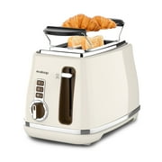 Evoloop Toaster 2 Slice, Stainless Steel 6, 1.5" Extra Wide Slots ,Removable Crumb Tray(Cream)
