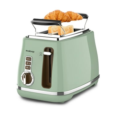 Evoloop Toaster 2 Slice, Stainless Steel Bread Toasters, 6 Bread Shade Settings, Reheat, Bagel, Defrost, Cancel Function, 1.5" Extra Wide Slots ,Removable Crumb Tray(Green)