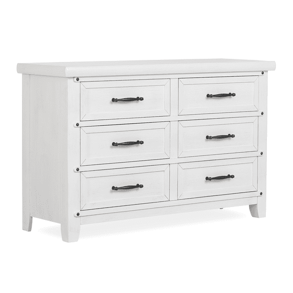 Evolur Andorra Double Dresser, Spacious Six Drawer Dresser, Made of Hardwood, Weathered White