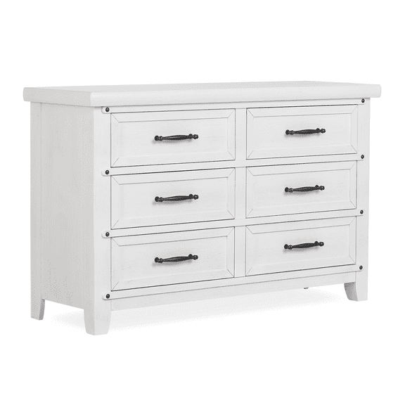 Evolur Andorra Double Dresser, Spacious Six Drawer Dresser, Made of Hardwood, Weathered White