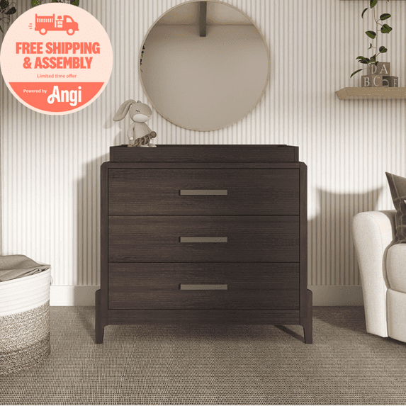 Evolur Atlas 3 Drawer Dresser with Change Topper, Roasted Chestnut