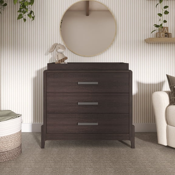 Evolur Atlas 3 Drawer Dresser with Change Topper, Roasted Chestnut