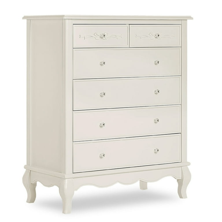 Evolur Aurora 6 Drawer Tall Chest in Ivory Lace Spacious Drawers
