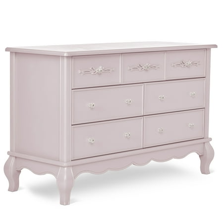 Evolur Aurora 7-Drawer Double Dresser in Pink Pearl, Spacious Drawers