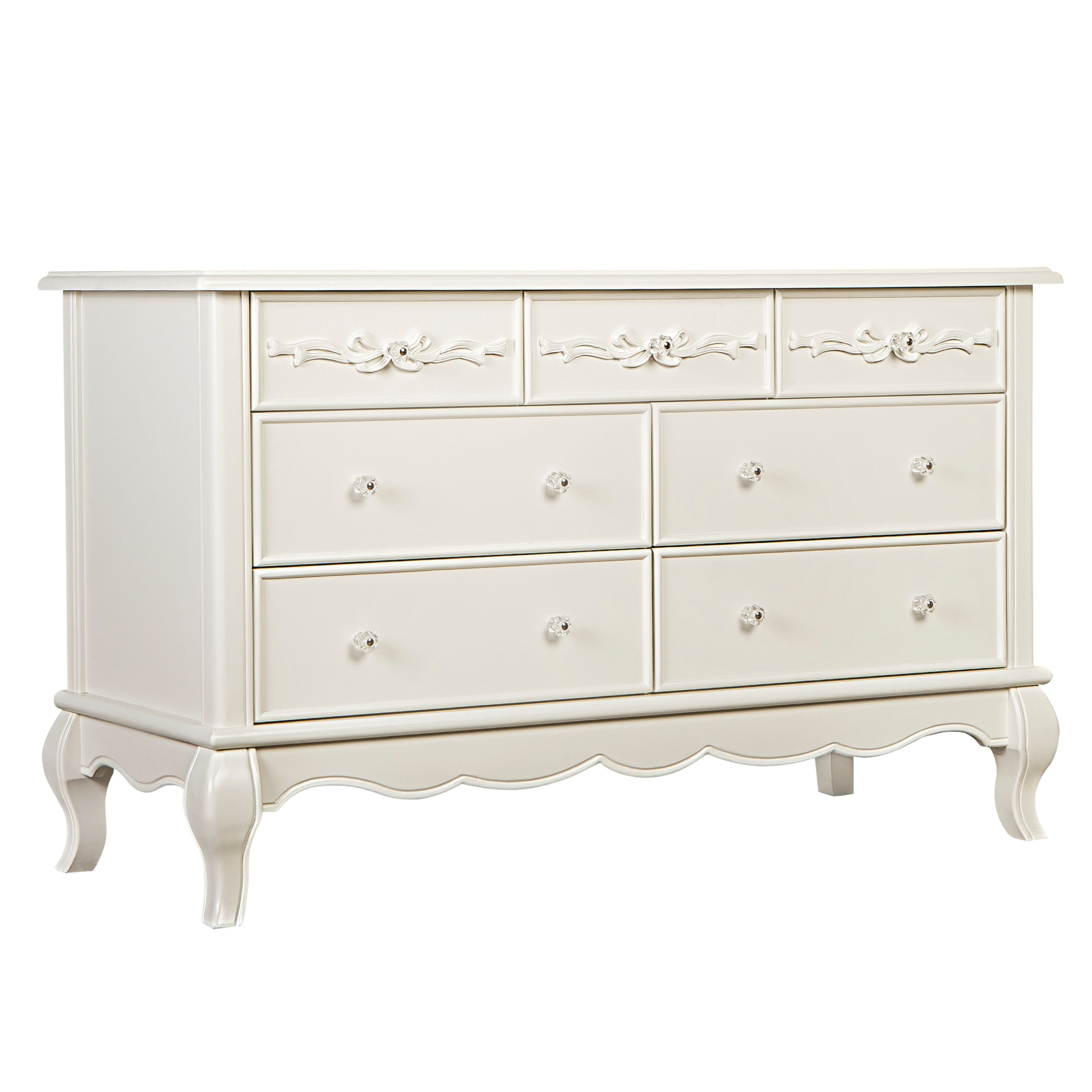 Evolur Aurora 7 Drawer Double Dresser Ivory Lace Spacious