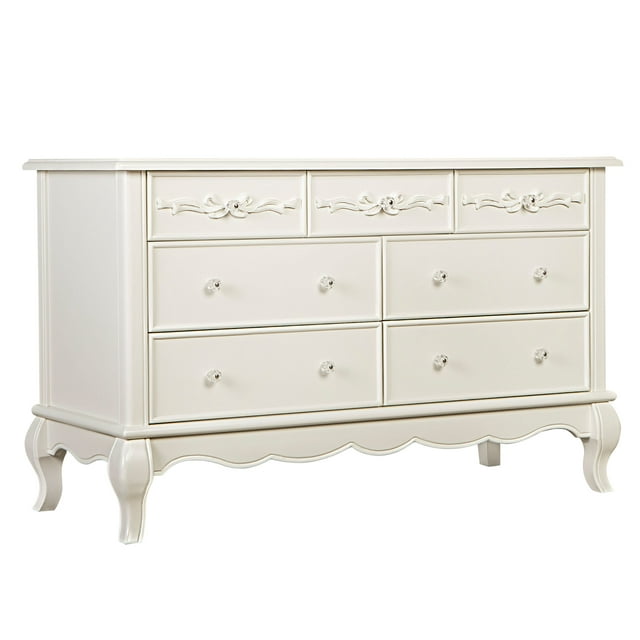 Evolur Aurora 7-Drawer Double Dresser, Ivory Lace, Spacious Drawers, classic