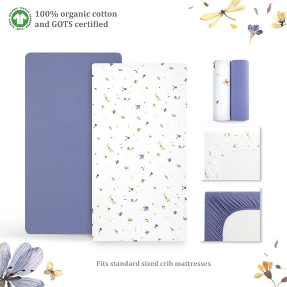 Evolur Be Wild Collection ( 2pc Sheet Set ), Iris Dark Purple & Flower Print