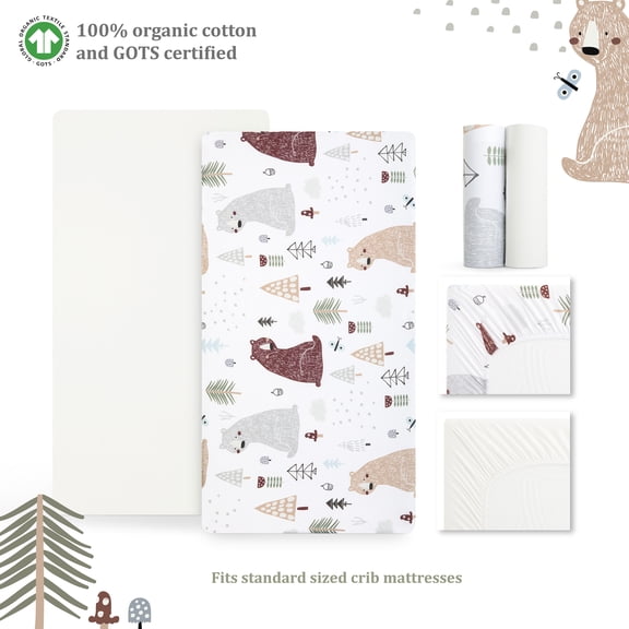 Evolur Grizzly Bear Collection ( 2pc Sheet Set ), Light White & Bear Print