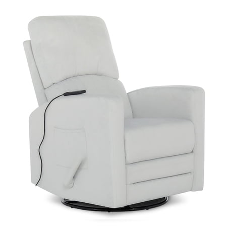 Evolur Habana Upholstered Faux Leather, Ergonomic Seating Glider Swivel, Rocker, Recliner With in-built Massager, Glider Chair for Nursery in Grey, Modern Nursery Recliner, Tool-Free Assembly