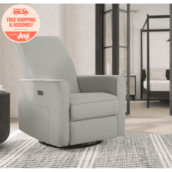 Evolur Harlow Deluxe Upholstered Plush Seating Glider Swivel, Power Recliner with USB Port, Greenguard Gold Certified, Glider Chair for Nursery, Light Grey