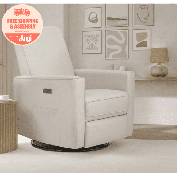 Evolur Harlow Deluxe Upholstered Plush Seating Glider Swivel, Power Recliner with USB Port, Greenguard Gold Certified, Glider Chair for Nursery, Light Sand