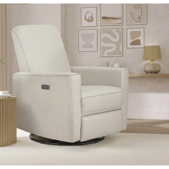 Evolur Harlow Deluxe Upholstered Plush Seating Glider Swivel, Power Recliner with USB Port, Greenguard Gold Certified, Glider Chair for Nursery, Light Sand
